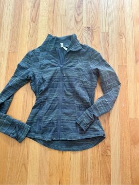 Lululemon Gray/greenish  Zip-Front Athletic Jacket with Pale Green Pinstripes